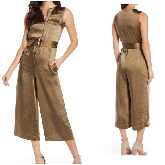 Pants - NWT Olive Gold Satin Crop Jumpsuit XSmall/Small